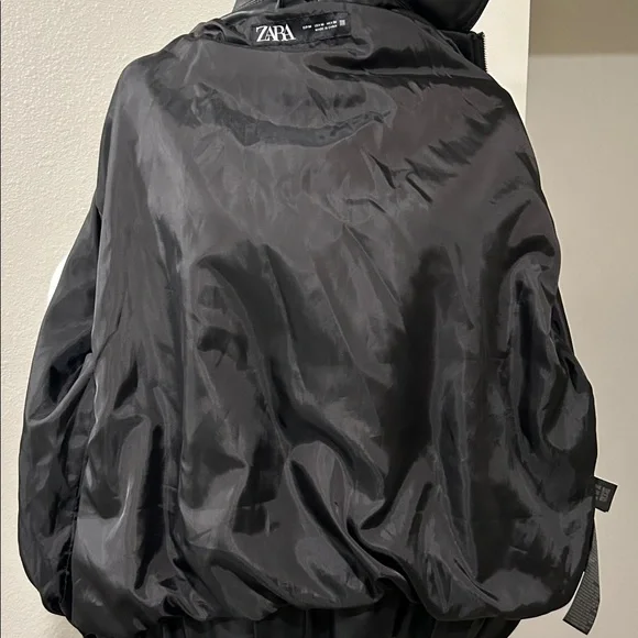 ZARA NWT Faux Leather Bomber Jacket Black Medium Oversized Zipper Closure - Picture 9 of 9